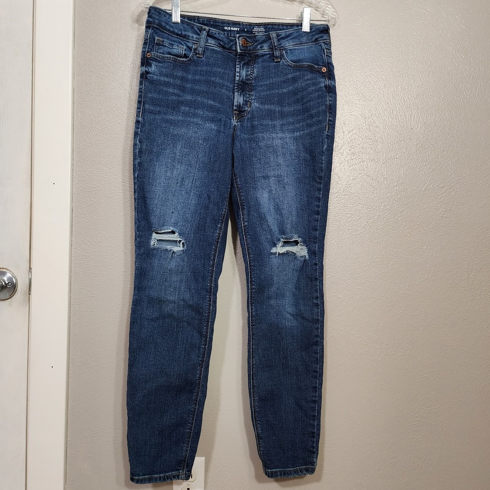 Old Navy Women's Jean's Size 8 Rockstar Super Skinny High Rise Ripped Med Wash
